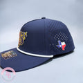 Navy snapback hat with UV Printer texture patches