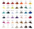 Color chart with various hat colors on a white background
