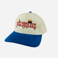 Cap with 'Just Here for the Snacks' text and graphics on a white background