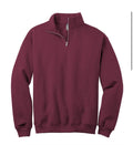 Maroon pullover with a quarter zip on a white background