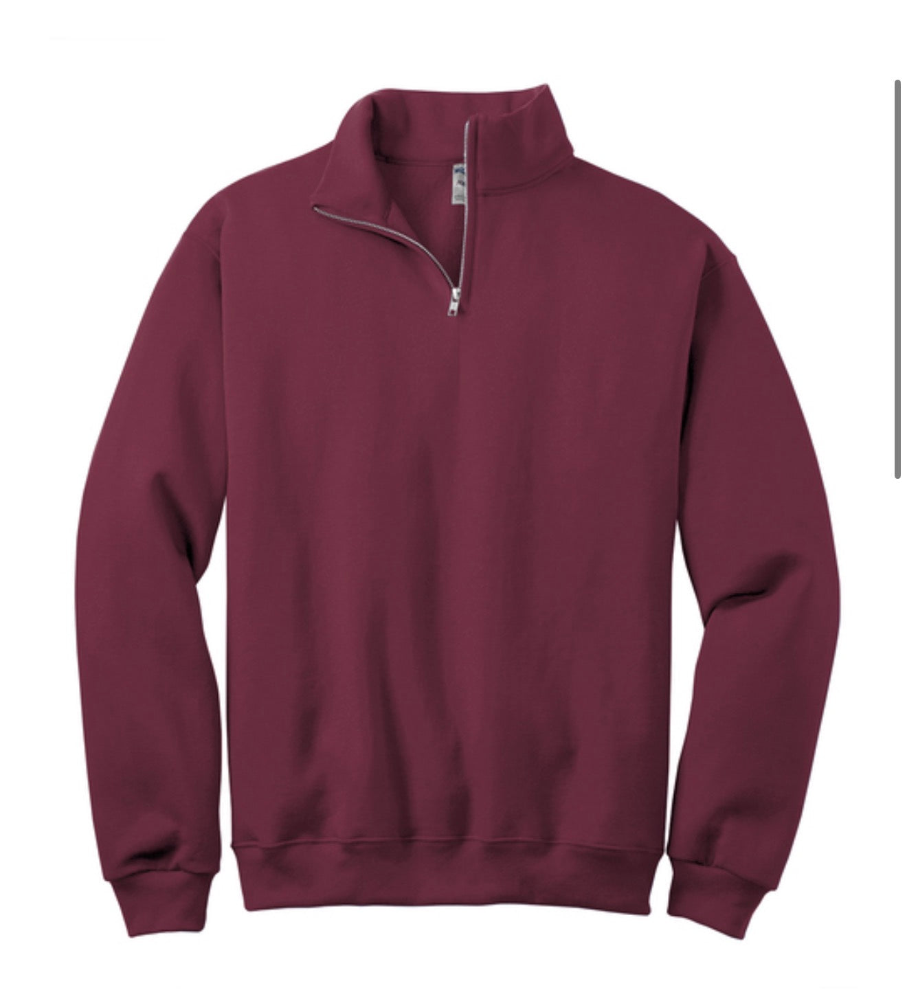 Maroon pullover with a quarter zip on a white background