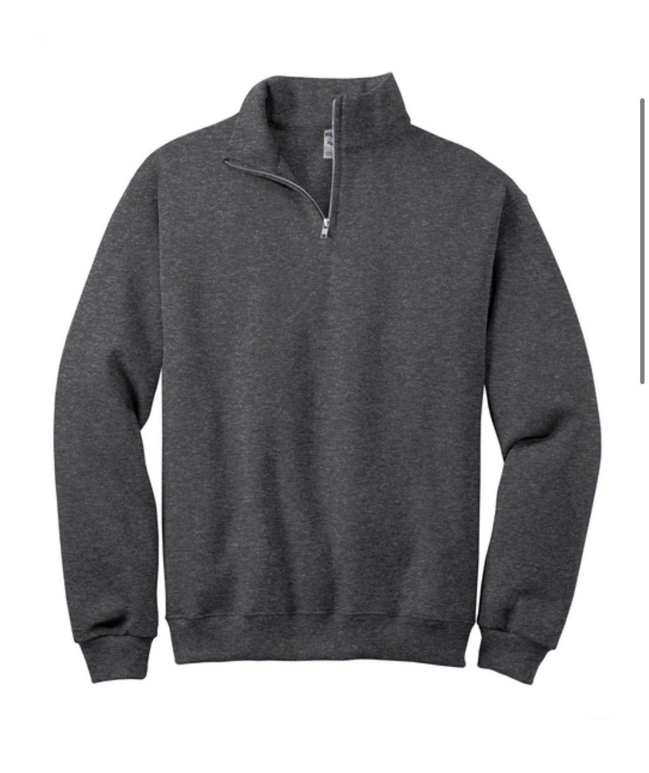 Heather Black quarter-zip sweatshirt on a white background