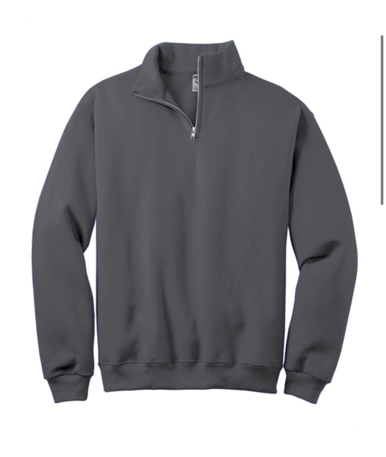 Charcoal Grey quarter-zip sweatshirt on a white background