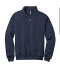Navy blue quarter-zip sweatshirt on a white background