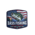 Bass fishing themed sign with American flag design on a white background