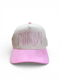 Cap with pink brim and 'Darlin' text on a white background