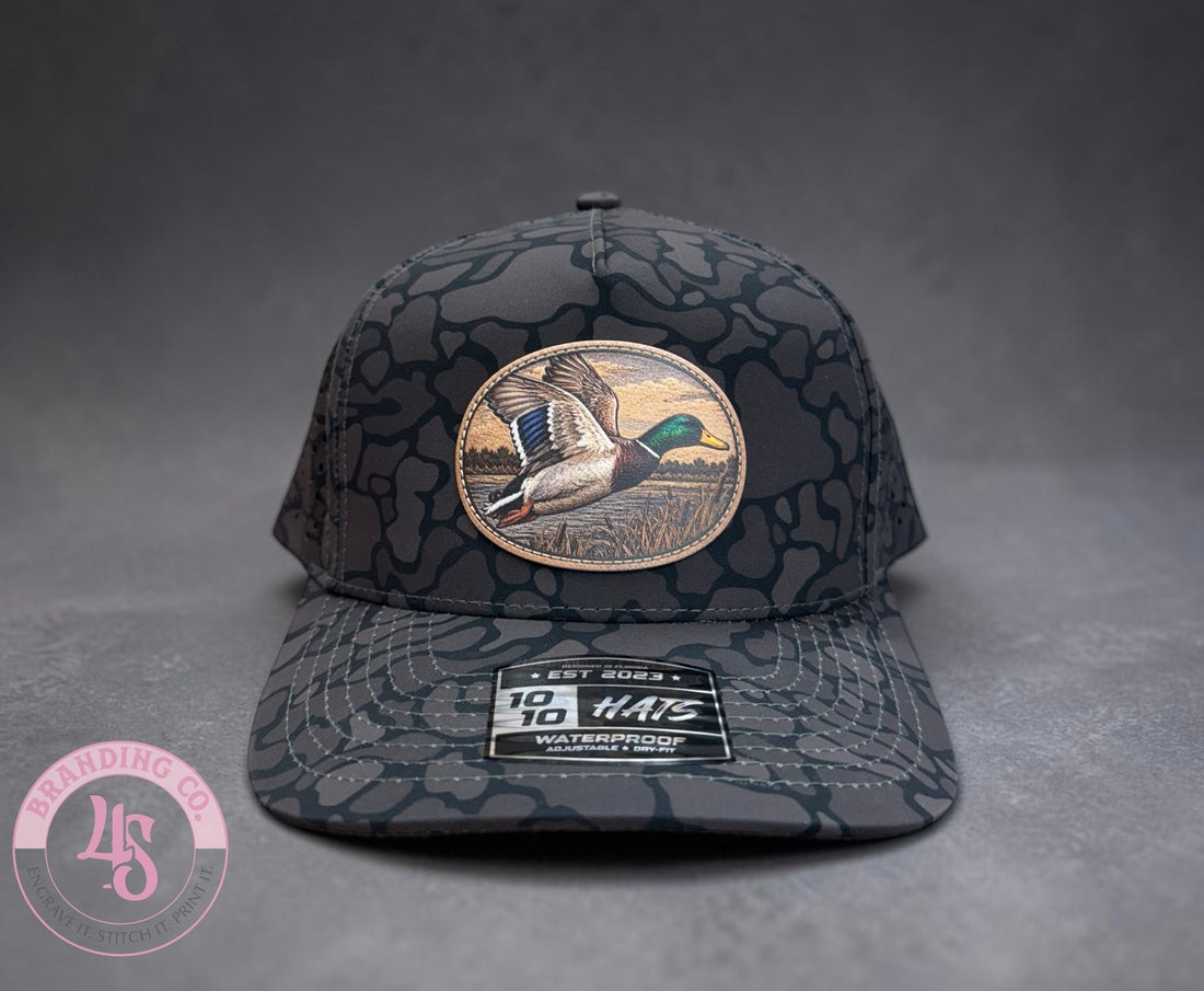 Black Camo Hat with Textured Mallard Patch