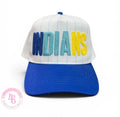 Baseball cap with 'INDIANS' text on a white background